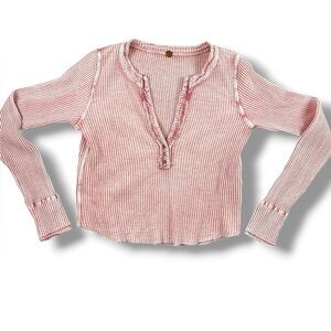 Free People FP One Colt Long Sleeve Henley Pink Size M/L Textured